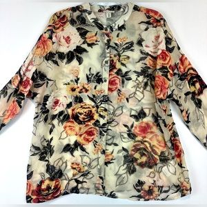 Tribal Jeans SIZE LARGE Velvet Burnout Top/Blouse Long Sleeves Floral Bohemian